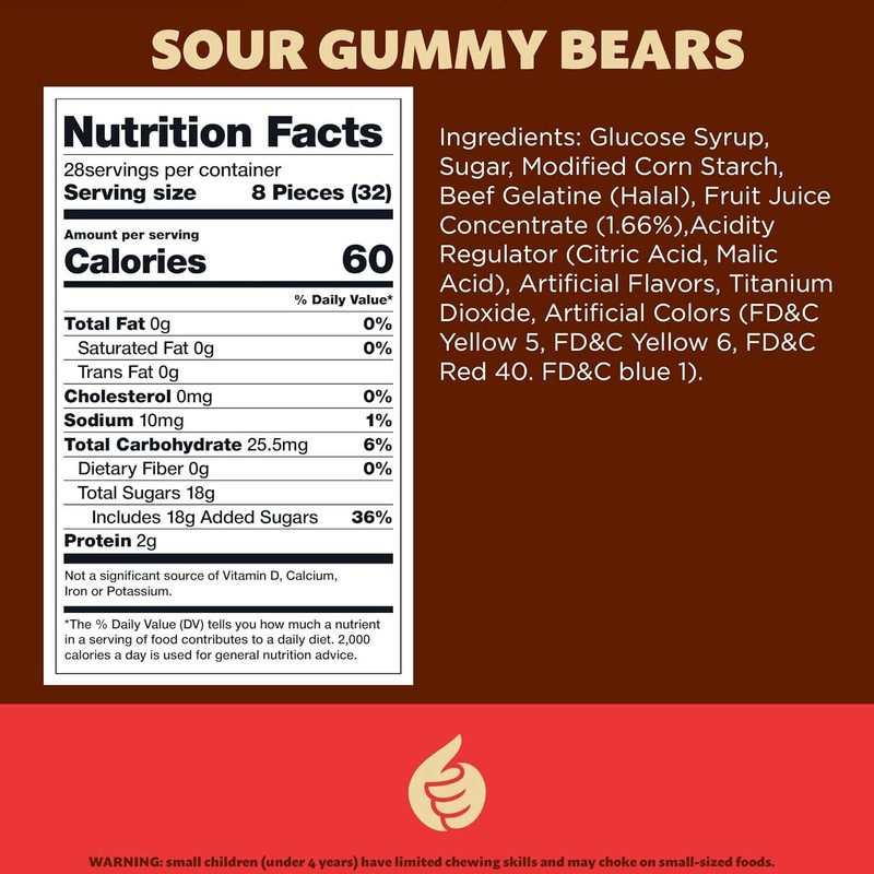 iLike! Sour Neon Gummy Bears Candy, Assorted Fruit Flavors, 2-Pound