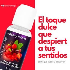 Sexy Things - Lubricante Íntimo a Base de Agua ¡Sensación de Calor! Deliciosos Sabores Para Masaje (30 ML, Frutos Rojos)