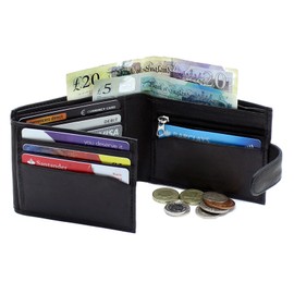 RAS Mens RFID Blocking Genuine Leather Trifold Wallet for Coins Cash and Id 94 Black
