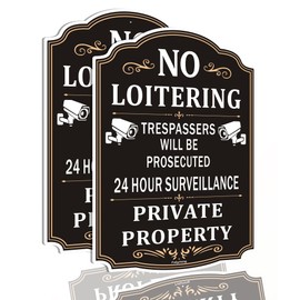 2 Pack No Loitering Private Property 24 Hour Surveillance Trespassers Will Be Prosecuted Signs 10 x 14 inches Private Property Signs Metal Reflective Sturdy Rust Aluminum Weatherproof Easy to Install