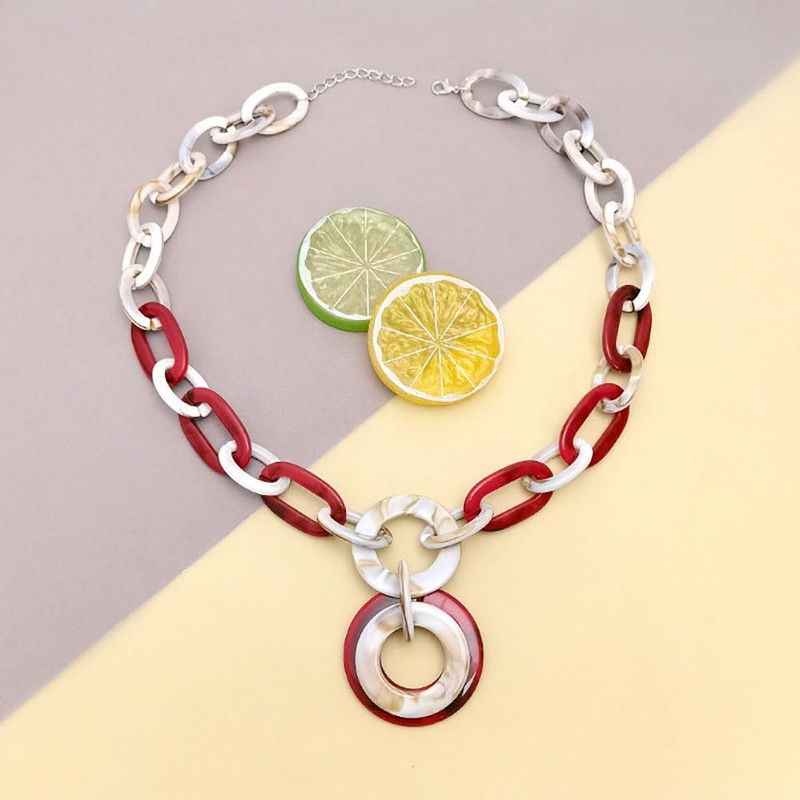 WOLONGFUHU Circle Link Necklace for Women Men Chunky Statement Acrylic