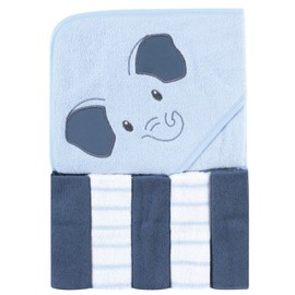 Hudson Baby Unisex Baby Hooded Towel and Five Washcloths, Blue Elephant, One Size