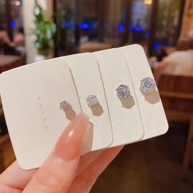 Magnet 6 Prong Set Cubic Zirconia Clip on Fake Stud Earrings for Women Men Girls Cartilage Non Pierced Ear Senstive Ear CZ Crystal Huggie Studs Hypoallergenic Jewelry Gifts Duaghter Bff Birthday, Metal, Cubic Zirconia