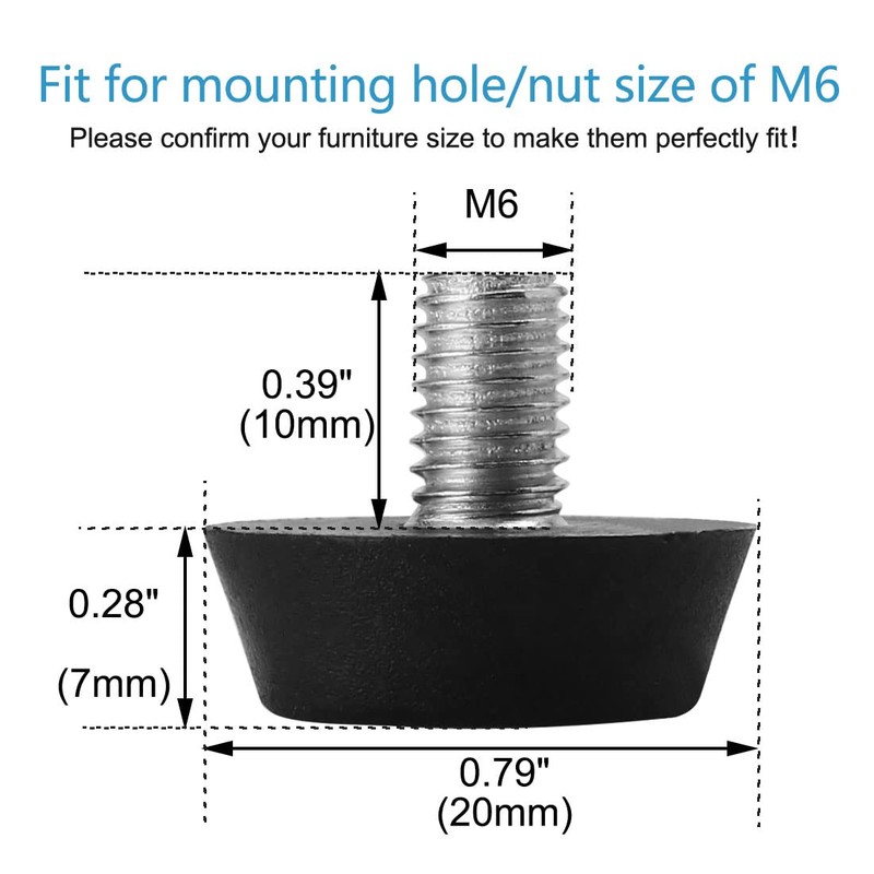 sourcingmap M6 x 10 x 20mm Furniture Glide Leveling Feet