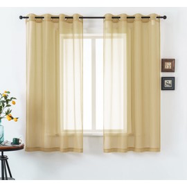 DUALIFE Antique Taupe Brown Sheer Curtains Grommet Light Brown Tan Semi Voile Curtain Panels Window Drapes for Living Room and Bedroom Window Treatments 2 Panels 52 x 72 Inch Natural Taupe