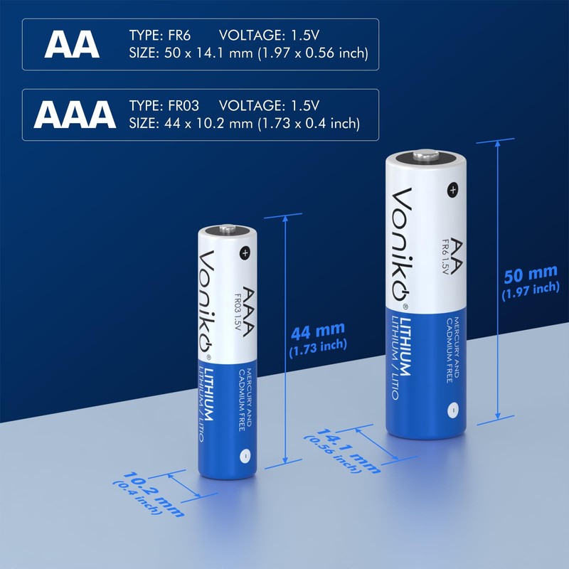 Voniko AAA Lithium Batteries, 4 Pack 1.5V 1250mah Lithium AAA