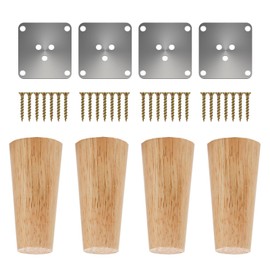 Pack of 4 Wooden Table Legs, Solid Wood Conical Replacement Furniture Feet, Sofa Feet, Base Feet, Table Foot, Made of Oak, Furniture Legs with Mounting Plates & Screws for Chairs and Sofa, Bed,