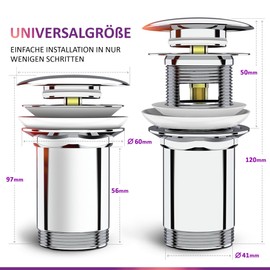 Ablaufgarnitur Waschbecken mit Überlauf für Waschtisch - Pop Up Ventil Waschbecken - Chrom Abfluss Waschbecken M. Rosenfeld Home