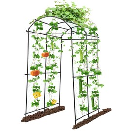 FAHKNS 7FT Garden Arch Trellis for Climbing Plants Outdoor, Polyethylene-Coated Cucumber Trellis, Extra Tall with Flange Stainless Steel Garden Trellis Arch for Vegetables/Grape