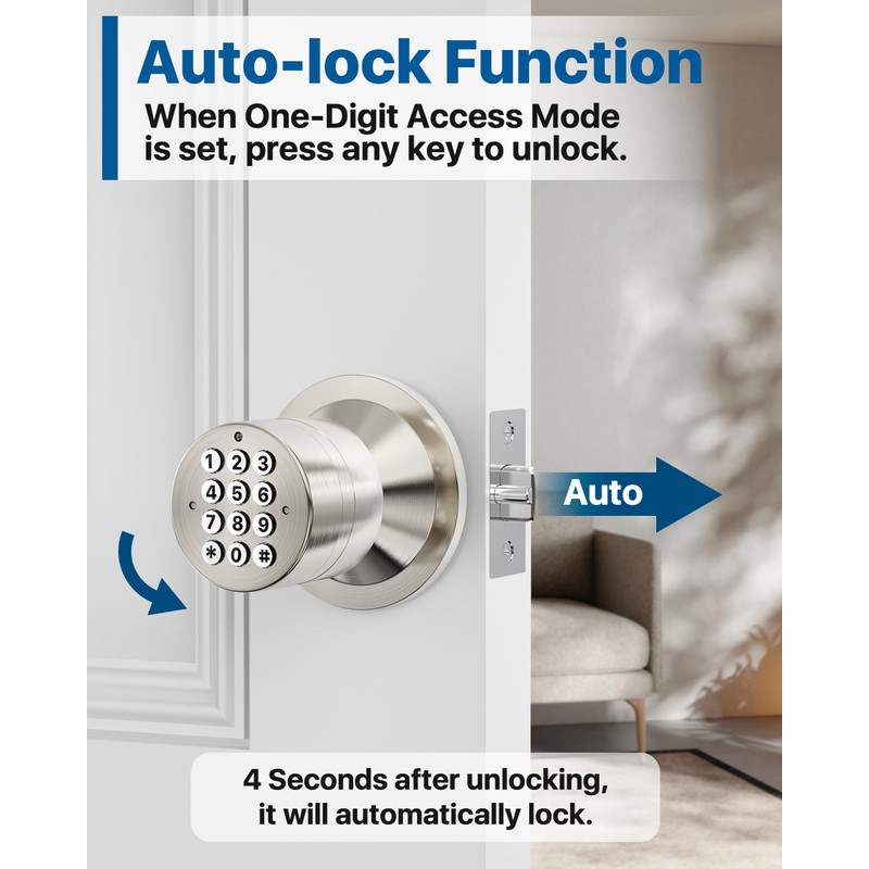 Keyless Entry Lock with Code, Digital Door Knob with Keypad