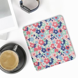 kwmobile Flip Case Compatible with Tolino Vision 6 Case - eReader Case - Pastel Flowers Red Dusky Pink Blue