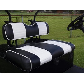 Huskey 4PCS Golf Cart Front/Rear Seat Covers for EZGO TXT 2014+, Valor Gas and Electric Models Custom Fit Two-Tone Black with White Stripe & Piping, Marine Grade Vinyl, Staple On Design.