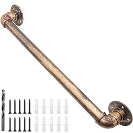 Rebala Wall Handrail 4FT,Industrial Staircase Railing 1.25 Inch Tube Diameter,Galvanized Pipe Handrail,Handrails for Indoor Stairs with Wall Mount Support for Indoor, Outdoor,Antique Brass