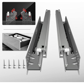 PHWALK 10 12 14 16 18 20 22 Inch Bottom Mount Soft Close Drawer Slides Full Extension Concealed Rails Track 100 lb Load Capacity 1 Pair (Soft Close No Rear Bracket, 12 Inch)