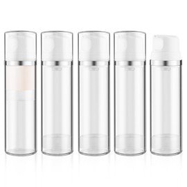 DynnnDy 5 Pcs 150ml/5oz Clear Airless Lotion Pump Bottle Vacuum Cream Jars Plastic Moisturizer Dispenser Bottles Refillable Cosmetic Containers for Liquid Foundation Gel Shampoo