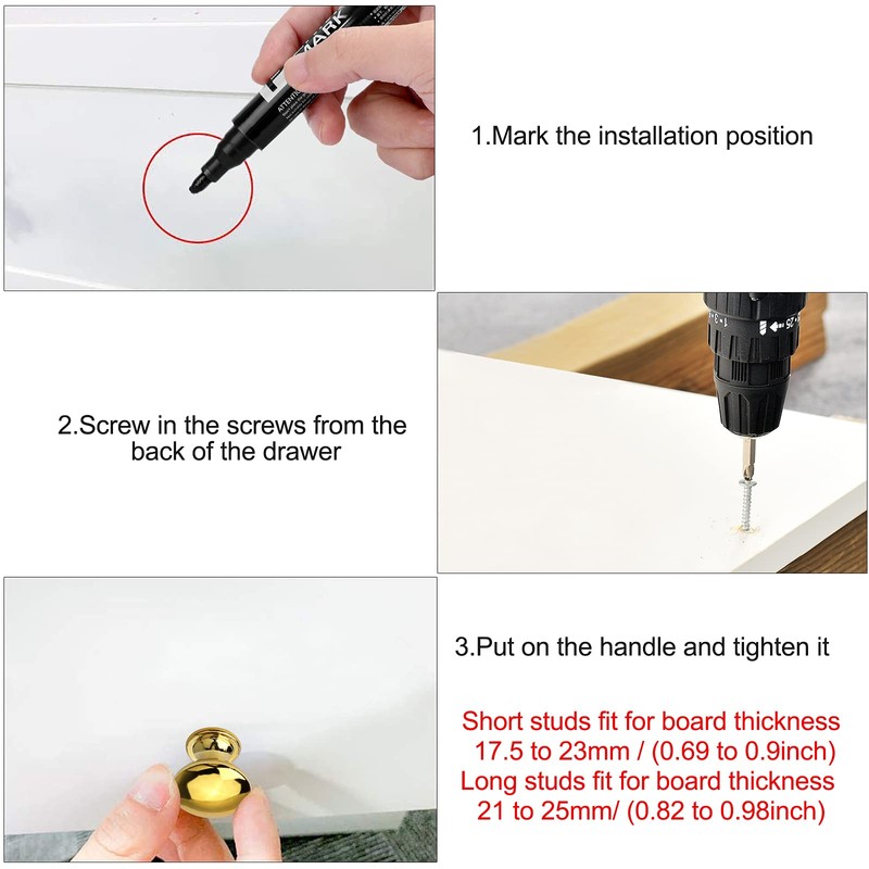 NC 6 Pieces Solid Small Gold Cabinet Knobs Round Mushroom