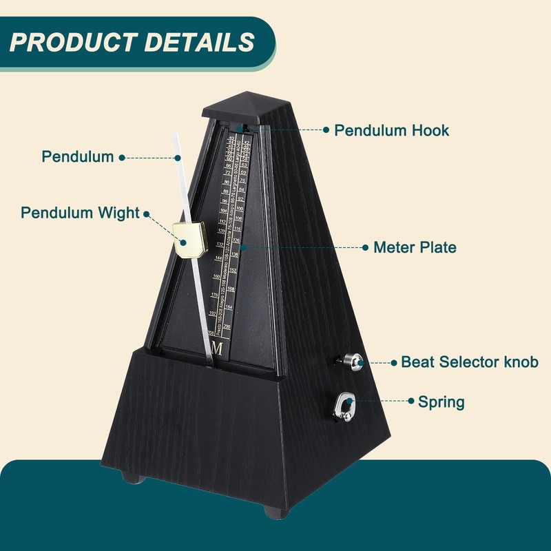 sourcing map Mechanical Metronome,High Accuracy Musical Timer Universal Music Metronome