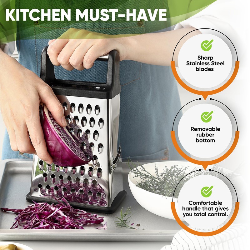 Spring Chef Professional Cheese Grater - Stainless Steel, XL Size,