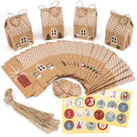 HOWAF 24 Advent Calendar for Filling Crafts, DIY Advent Calendar Boxes Set, 24 Paper Dragon Christmas Calendar Gift Box with 24 Number Stickers, Rope, Kraft Paper Labels Tags