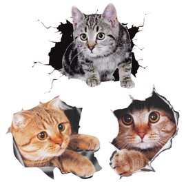 LEEQ 3 x Car Stickers - 3D Cat Stickers, Cute Cat Decorations, Custom Car Bumper Sticker, Scratch Theme Wall Sticker