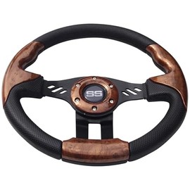 Trooper Golf Cart Steering Wheel Woodgrain Grip Black Spokes Carbon Fiber Pattern 12.5" OD Compatible with EZGO Club Car Yamaha