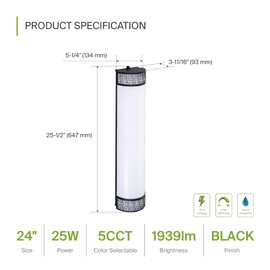 ASD 24 Inch LED Bathroom Vanity Light - Modern Dimmable 25W 2700K-5000K Adjustable Wall Mount Bar Light Fixtures, Ultra Bright Black Bathroom Lights Over Mirror - ETL