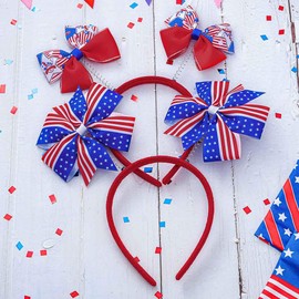 Aceorna July 4th Headband USA Flag Bow Head Boppers Patriotic Independence Day Head Band for Women and Girls (Type B)