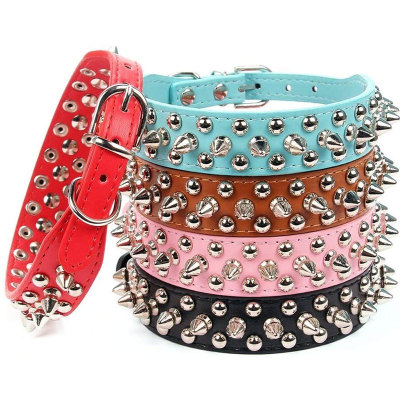 ETOPARS Spiked Studded Leather Dog Collar, Bullet Nail Rivet for