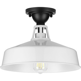 Progress Lighting Cedar Springs Collection 1-Light Farmhouse Outdoor Semi-Flush Mount Light White, 9.50x13.25x13.25