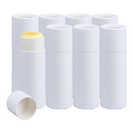 NICENEEDED 8 Pcs White Paperboard Lip Balm Tubes, 1.2 Oz Refillable Paper Lipstick Tube, Round Cardboard Empty Lip Gloss Container Solid Perfume Tube Cosmetic Box for DIY Lip Gloss Balm