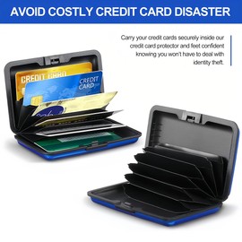 PYEUIFT Pack of 2 Aluminium Credit Card Holder, Credit Card Holder, Waterproof Business Card Holder, Mini RFID Blocking Metal ID Organiser, Wallet for Women, Men, Black, Blue