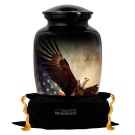 Trupoint Memorials Cremation Urns for Human Ashes, Military and Patriotic Decorative Burial Urn for Verteran Adult Men and Women, Large Black