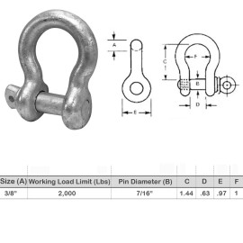 Unbranded Drop Forged 2000 Lbs D Ring Bow 3/8" Screw Pin Anchor Shackle Galvanized Steel