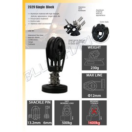 Blue Shark: 57mm Single Stand Up Aluminum Sailing Block 2329