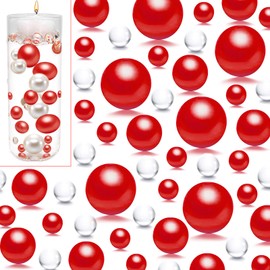 UDU 10000 Pcs Vase Filler Water Beads and 200 Pcs Floating Beads, Floating Pearls for Centerpieces Vases, No Hole Mixed Sizes Water Beads for Vases for Home Party Wedding Decor, 8/14/20 mm (Red)
