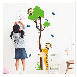 FASHION PLAZA DecoBay Animal Wall Stickers XL! Monkey Giraffe Tree Growth Chart, Height Chart, Childrens Room Wall Decal Nursery Wall Stickers children's gift 150cm Tall