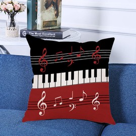 Ofocam Throw Pillow Cover Red Black White Piano Keys and Notes Square Decorative Throw Pillow Cushion Case for Home Couch Living Room Bed Sofa Car 18 x 18 Inches Pillowcase
