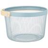 Daikai Linie Storage Iron Basket, Wood Handle, Round, Light Blue