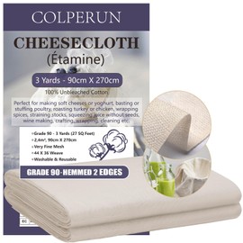 Colperun Cheesecloth, 90x270cm, Grade 90, Muslin Cloths for Cooking Reusable Cheese Cloths for Straining, Unbleached Cotton Large Cheese Cloth Roll Muslin Fabric Strainer for Bread, Butter, Crafts