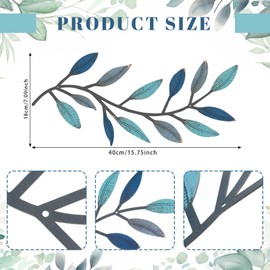 Zhengmy 2 Pieces Metal Tree Leaf Wall Decor Vine Olive Branch Leaf Wall Art Living Room, Hallway Wall Decor Outdoor Decoration(Vintage Blue)