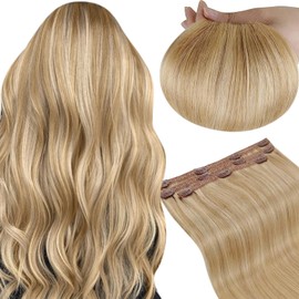 RUNATURE Clip in Human Hair Extensions Clip in Hair Extensions Real Human Hair Blonde Clip in Hair Extensions Remy Clip in Extensions Golden Blonde Highlight Light Blonde Clip Ins 16 Inch 50g 3pcs