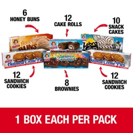 Little Debbie Variety Pack - Zebra Cakes (1 Box), Cosmic Brownies Honey Buns Swiss Rolls and Oatmeal Creme Pies (2 Boxes), of 6