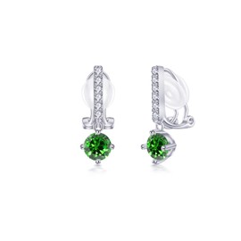 PHNIBIRD Women's Clip-On Earrings Without Pierced Ears 925 Silver Hypoallergenic Earrings Women's Elegant Gift for Birthday, emerald, Cubic Zirconia