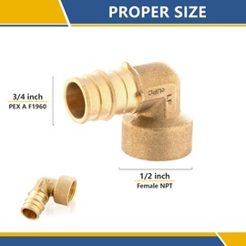 2-Pack GUOFIS PEX A Expansion Brass Fittings,3/4"x1/2" PEX-A Female Elbow Adapter Only for Pex-a Tubing(ASTM F1960)(PEX1960104)