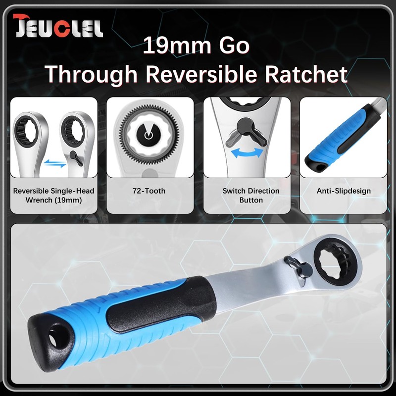 JEUCLEL 17PCS Pass Through Socket Set, Chrome Vanadium Steel, Versatile