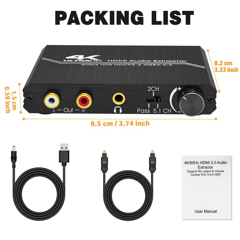 Tendak HDMI Audio Extractor, 4K HDMI to Optical SPDIF +