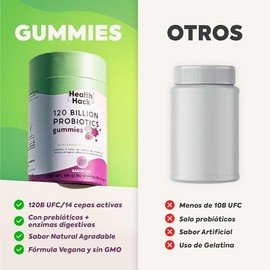 Probióticos 120 Billones UFC 14 Cepas 180 Gomitas Sin Azúcar Health Hack