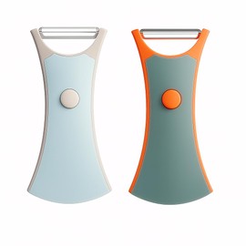 2-in-1 Sparschäler Set, Gemüse- und Obstschäler, Scharfe Edelstahlklinge, Ergonomischer PP-Griff, 2 Stück (Blaugrau & Orangegrau), Schäler Für Küche
