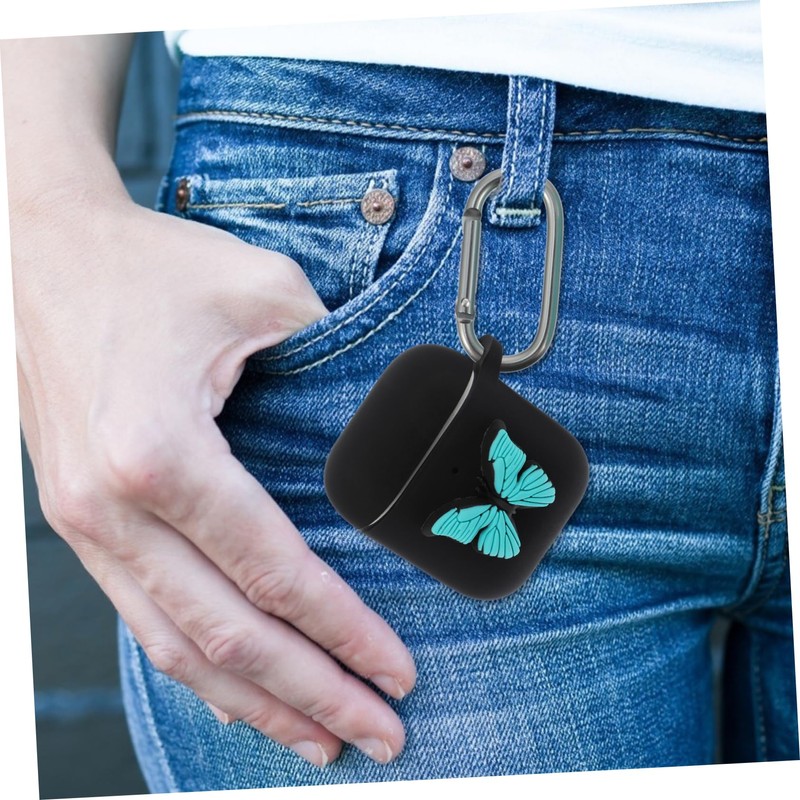 TEHAUX 2pcs Cartoon Butterfly Wireless Earphone Cases with Carabiner Protective