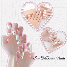 Sun&Beam Nails Handmade Nail Tips Short Square White Pink Colorful False Nails 3D Dots Glossy Design Fashionable False Nail Pack of 10 (#185 XS)